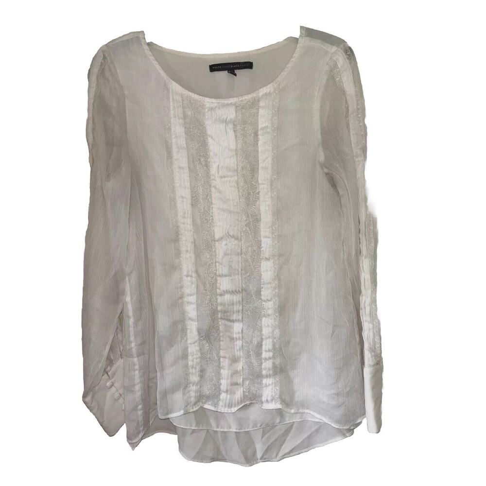 White House Black Market Dressy White Lace Tuxedo Front Career Blouse Women’s 8